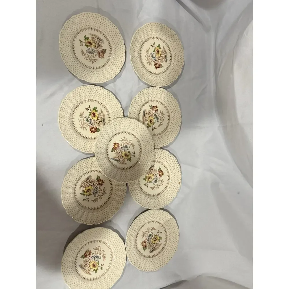 Royal Doulton Grantham Plates Set of 9 England Vintage 8” Floral Dinnerware